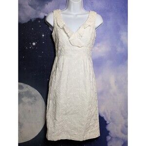 Antonio Melani White Eyelet Ruffle Sheath Dress Size 2 Cotton Summer Classic